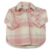 Růžovo-smetanovo-modrá kostkovaná košilová bunda PRIMARK