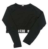 Černé sportovní crop triko s nápisy zn. Shein