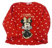 Červená chlupatá mikina s Minnií a puntíky Disney