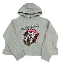 Šedá melírovaná crop mikina Rolling Stones s kapucí Next