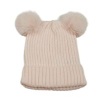 Světlerůžová pletená čepice s bambulkami Primark 