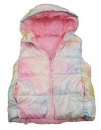 Barevná batikovaná šusťáková prošívaná zateplená vesta s kapucí St. Bernard