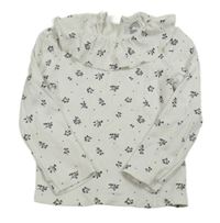 Bílé žebrované triko s kytičkami a límečkem F&F