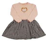 Broskvovo-kostkované teplákovo/plátěné šaty s jezevcem Staccato