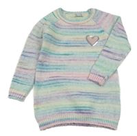 Nové - Barevné pruhované svetrové šaty se srdíčkem z flitrů Primark