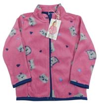 Nové - Růžovo-tmavomodrá fleecová propínací mikina s kočkami Pocopiano