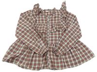 Červeno-modrá kostkovaná halenková tunika s volánky Next 