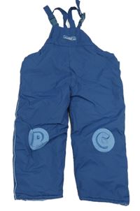 Modré šusťákové zateplené laclové kalhoty s nášivkou 