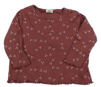 Vínové žebrované vzorované triko Alana 