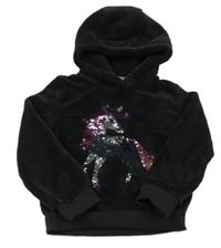 Černá plyšová mikina s jednorožcem z flitrů a kapucí Kiki&Koko