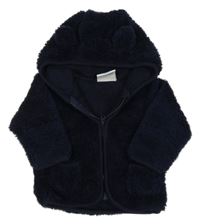 Tmavomodrá chlupatá propínací podšitá mikina s kapucí Topomini