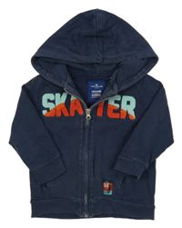 Tmavomodrá propínací mikina s nápisem a kapucí Tom Tailor