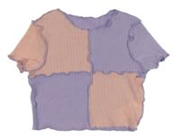 Broskvovo-filalové úpletové crop tričko Shein