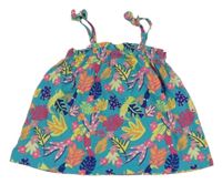 Azurový top s papoušky a květy C&A