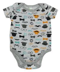 Bílo-šedé body s kníry a klobouky 