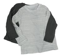 Nové - 2x - Tmavošedé + bílo-šedé pruhované triko Lupilu