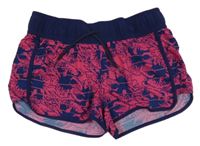 Růžovo-tmavomodré vzorované sportovní kraťasy 