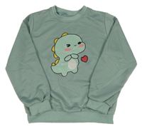 Khakišedá oversize mikina s dinosaurem Shein