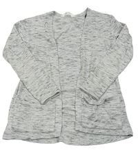 Bílo-světlešedo-černo-stříbrný melírovaný svetrový cardigan H&M