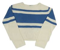 Bílo-modrý žebrovaný pletený crop svetr H&M