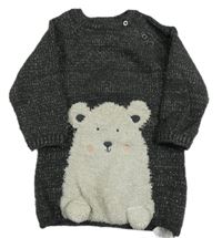 Tmavošedo-stříbrné melírované svetrové šaty s medvídkem PRIMARK