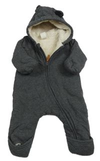 Tmavošedá melírovaná tepláková zateplená kombinéza s kapucí s oušky H&M