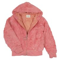 Růžový kožešinový zateplený bomber s kapucí 