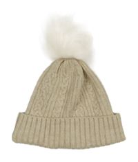 Světlebéžová melírovaná žebrovaná vzorovaná čepice s bambulí 