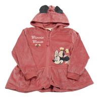 Jahodová plyšová propínací mikina s Minnie a kapucí Disney