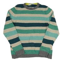 Zeleno-světlebéžovo-smaragdovo-šedý pruhovaný melírovaný svetr H&M