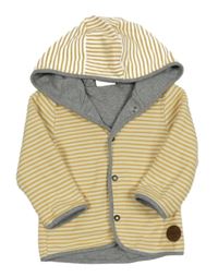 Smetanovo-hořčicová pruhovaná propínací podšitá mikina s nášivkou a kapucí Topomini