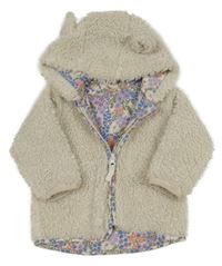 Smetanová huňatá podšitá bunda s kytičkami a kapucí s oušky M&S