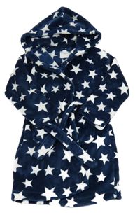 Tmavomodrý plyšový župan s bílými hvězdičkami a kapucí F&F