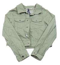 Olivová tepláková riflová crop bunda s límečkem H&M