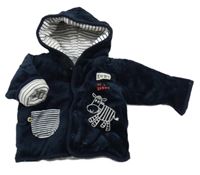 Tmavomodrý sametový zateplený kabátek se zebrou a kapucí C&A