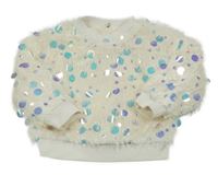 Smetanový chlupatý zateplený svetr s pajetkami 