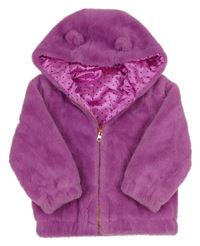 Fialovorůžová kožešinová zateplená bunda s kapucí s oušky Nutmeg