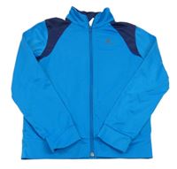 Modro-tmavomodrá funkční sportovní propínací mikina s logem Domyos