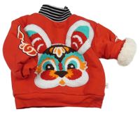 Červená zateplená mikina se zajíčkem a rolákem