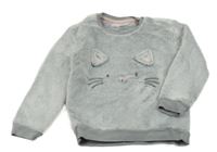 Šedo-bílá plyšová mikina s kočičkou Ergee