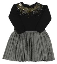 Černo-stříbrné teplákovo/plisované šaty s flitry Tu