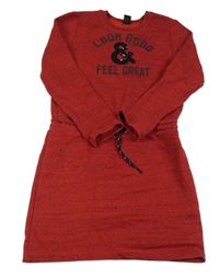 Červeno-černé melírované teplákové šaty s nápisy a flitry Y.F.K.