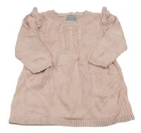 Pudrové pletené šaty se vzorem a třpytkami a volánky PRIMARK