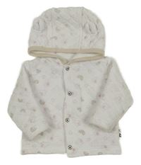 Bílý prošívaný vyteplený kabátek se sloníky a duhami a kapucí s oušky orsolino