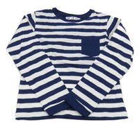 Tmavomodro-bílé pruhované triko s kapsou BASIC