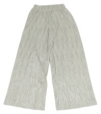 Bílo-stříbrné pruhované plisované široké kalhoty C&A