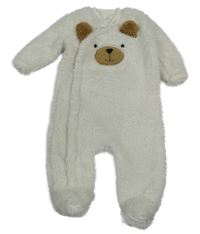 Bílá huňatá kombinéza s medvídkem Purey baby