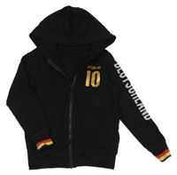 Černá propínací mikina s číslem a nápisem a kapucí 