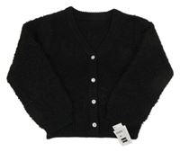 Nové - černý huňatý vlněný propínací svetr St. Bernard