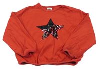 Červená oversize mikina s hvězdou z překlápěcích flitrů Next